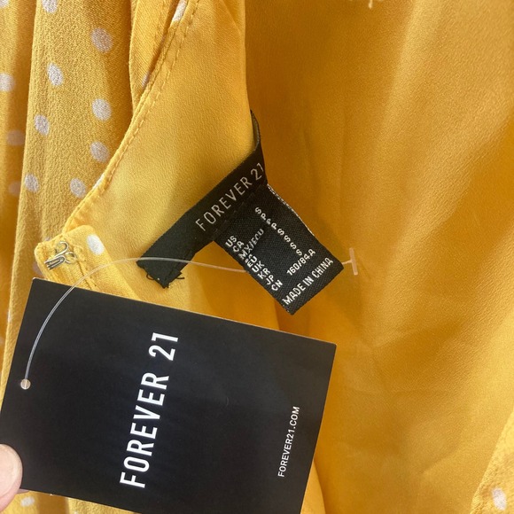 NWT Forever 21 Yellow White Polka Dot Mini Dress Spaghetti Strap Tie Backless S - Picture 7 of 10